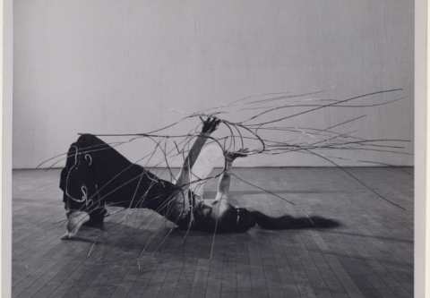 Martha Graham as Medea in Cave of the Heart (1946) with the set design by Isamu Noguchi in 1946. Photo by Barbara Morgan.