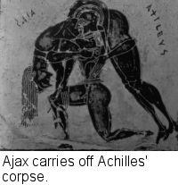 Ajax carries Achilles' corpse from Troy.